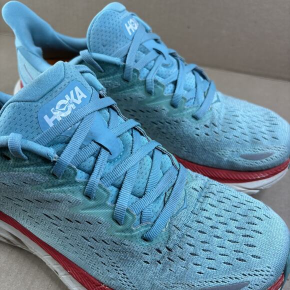 Hoka One One Clifton 8 Womens Size 9 Blue Red Walking Running Shoes Sneakers - Picture 9 of 12